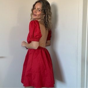 Staud Alix Puff Sleeve Open Back Mini Dress